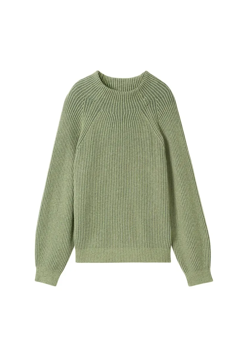 MIT STEHKRAGEN - Strickpullover - pale bark green rib structure