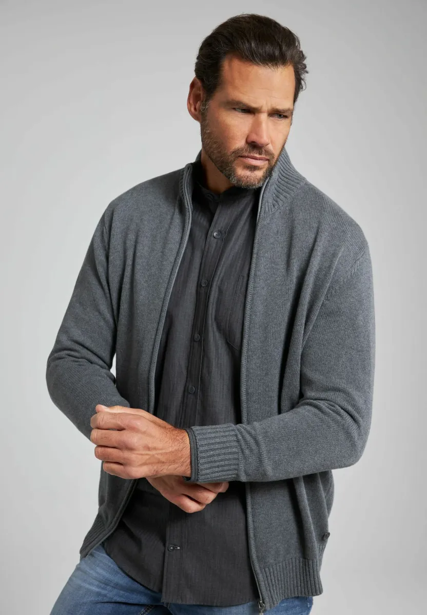 MIT STEHKRAGEN ZIPPER - Strickjacke - grau melange