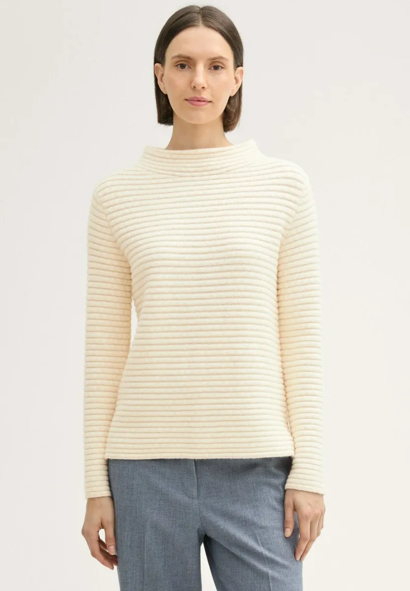 MIT STEHKRGEN - Strickpullover - white doeskin knit structure