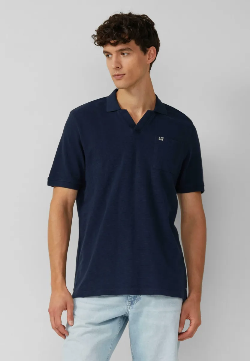 MIT STRUKTUR-STREIFEN UND OFFENEM KRAGEN - Poloshirt - navy