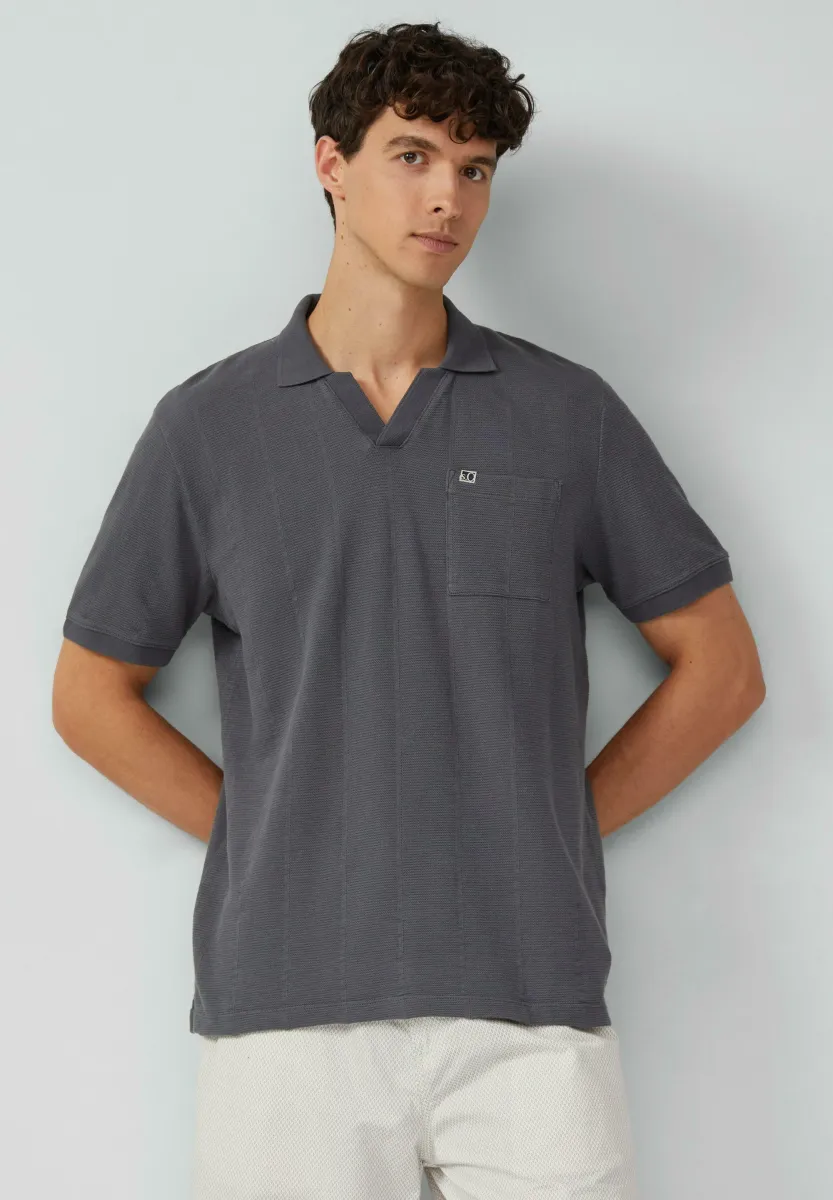 MIT STRUKTUR-STREIFEN UND OFFENEM KRAGEN - Poloshirt - schiefergrau