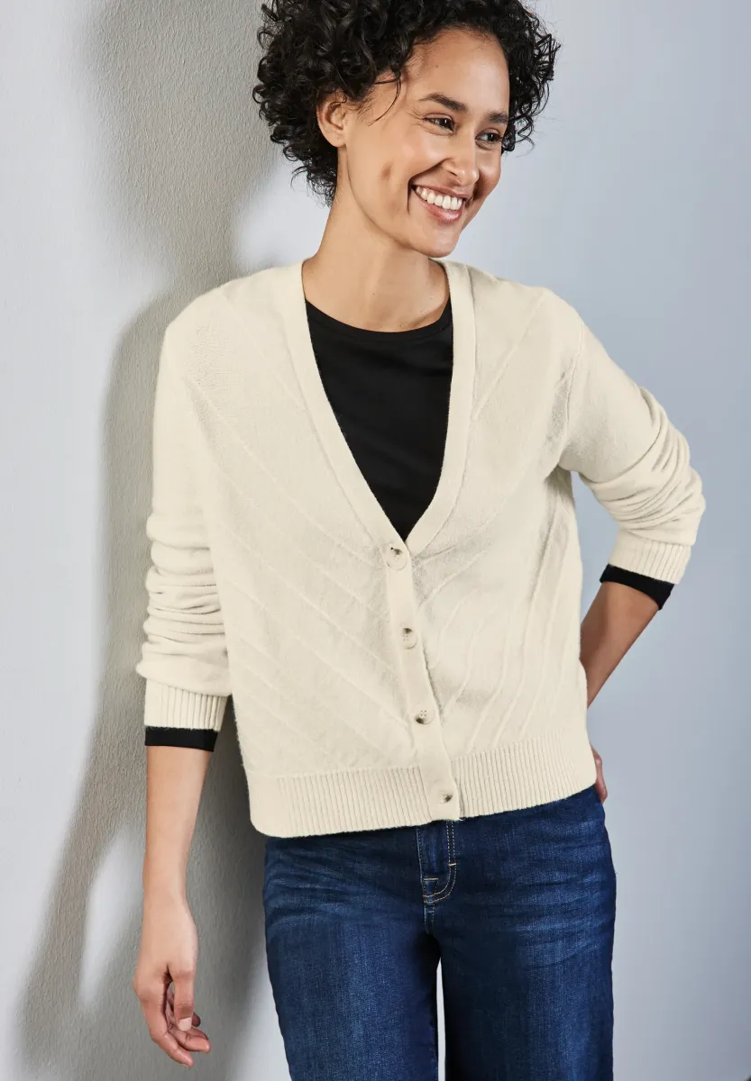 MIT STRUKTUR - Strickjacke - beige