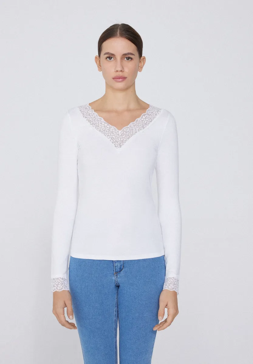 MIT V-AUSSCHNITT - Langarmshirt - White