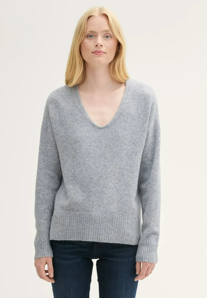 MIT V-AUSSCHNITT - Strickpullover - cement grey mélange