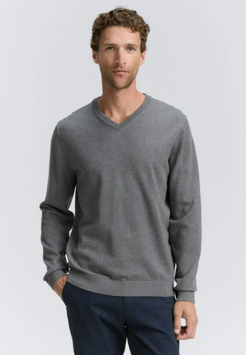 MIT V-AUSSCHNITT - Strickpullover - classic dark grey melange