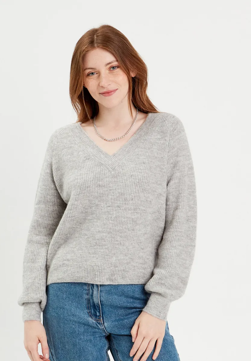 MIT V-AUSSCHNITT - Strickpullover - gris foncé