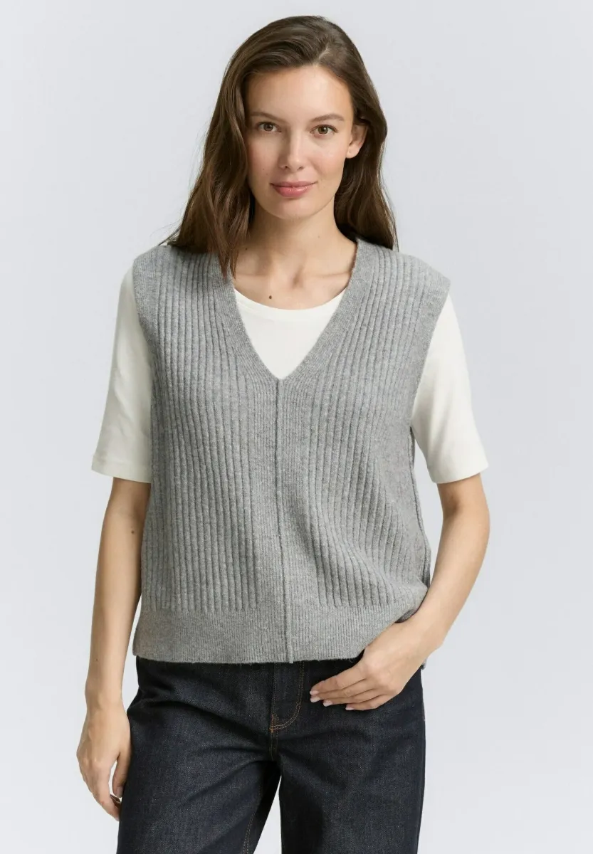 MIT V-AUSSCHNITT - Strickpullover - medium silver grey melange
