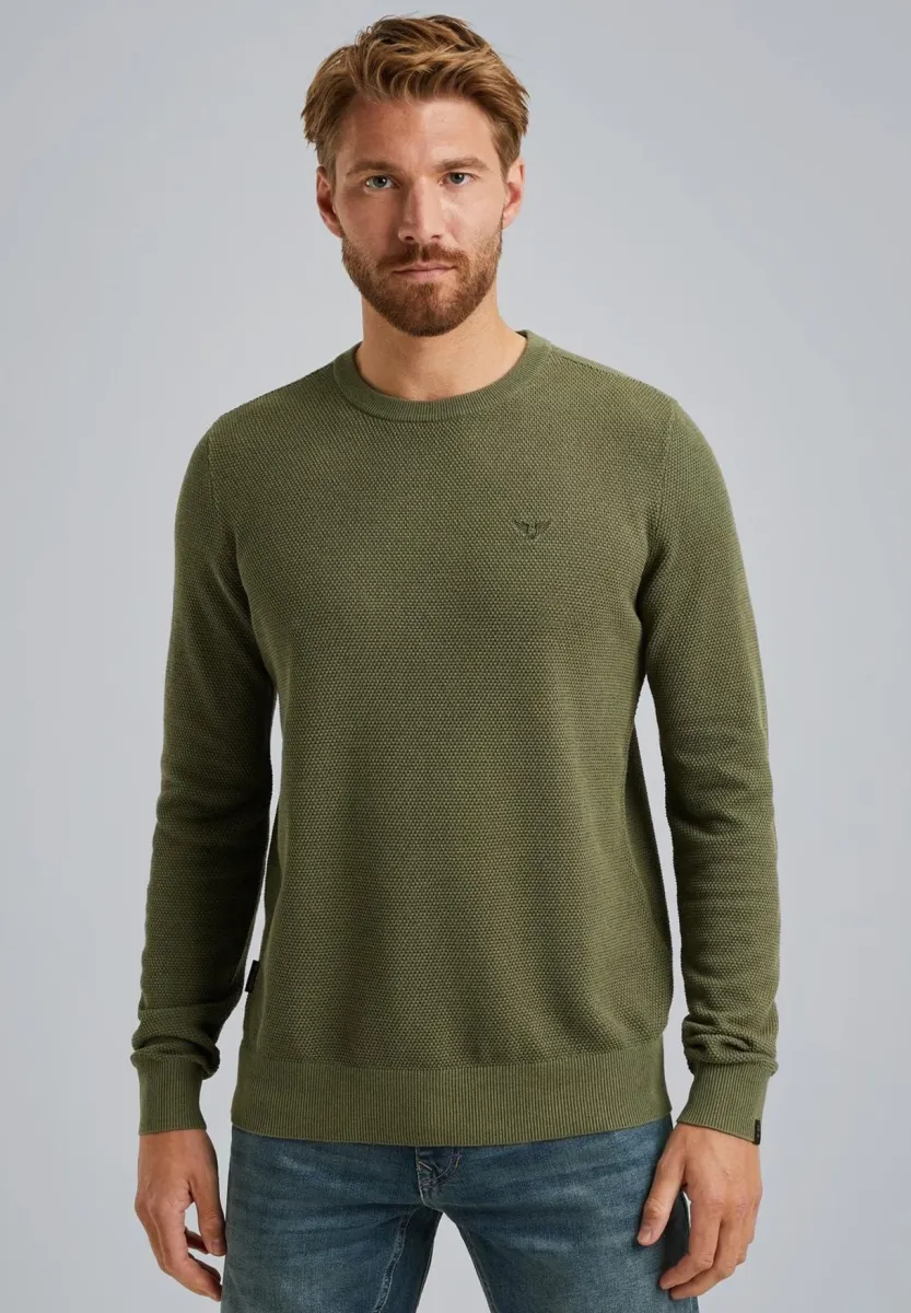 MIT WAFFELSTRUKTUR - Strickpullover - oil green