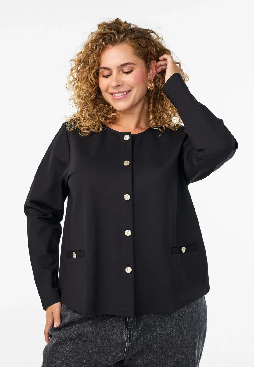 MIT ZIERKNÖPFEN - Strickjacke - black