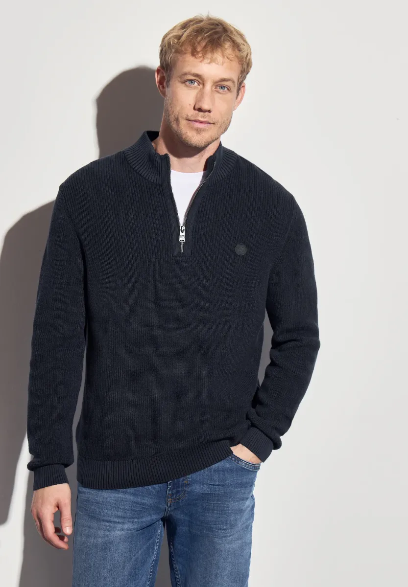 MIT ZIPPER - Strickpullover - blau
