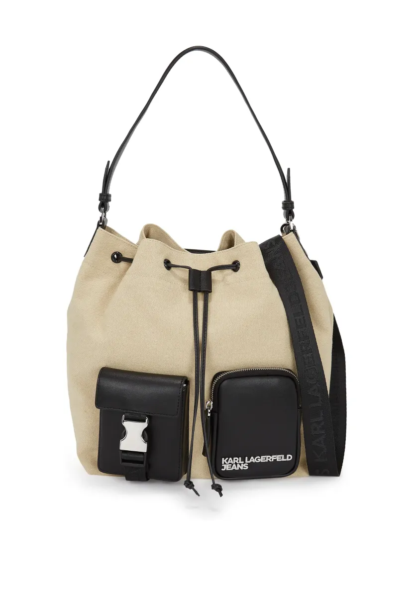 MIXED BUCKET BAG - Handtasche - beige/black