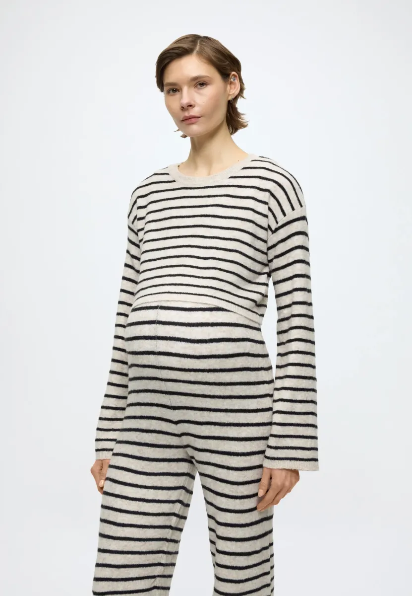 MLBINA L/S CROPPED KNIT TOP BF - Strickpullover - birch stripes:black