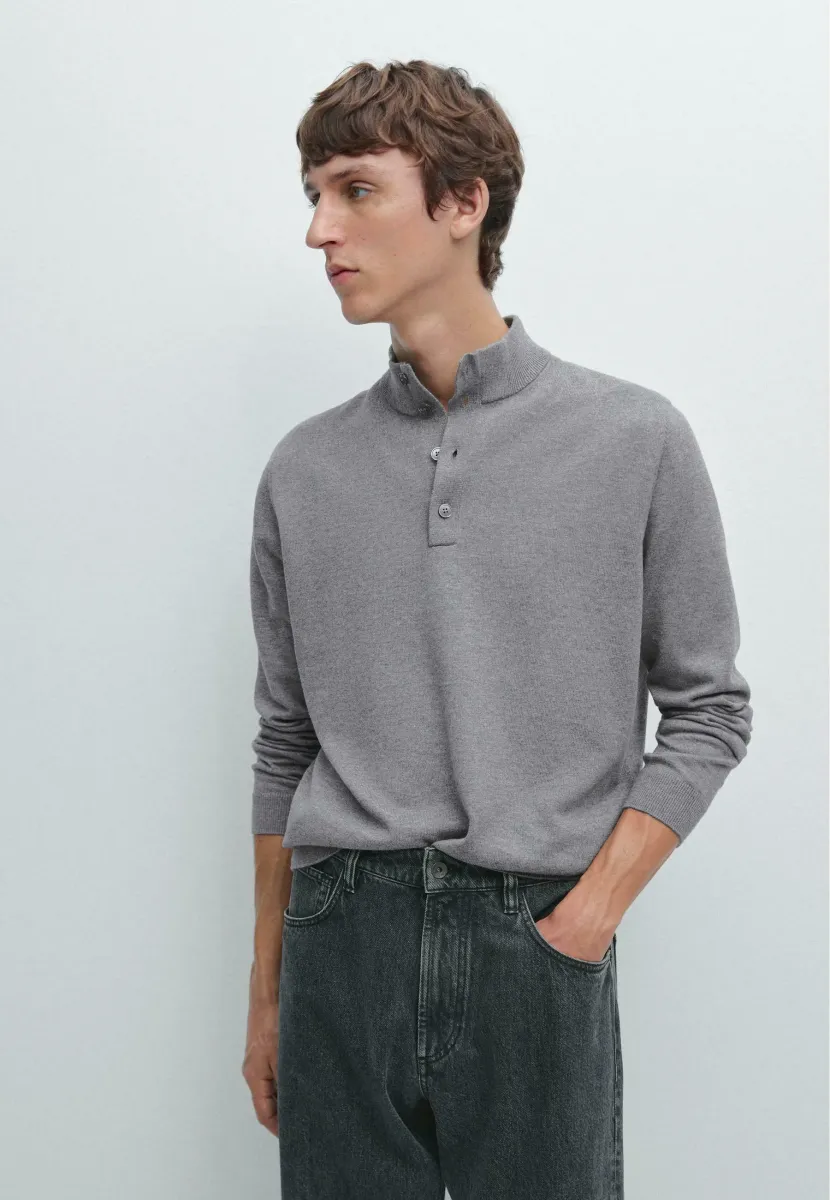 MOCK NECK WITH BUTTONS - Strickpullover - mottled light grey