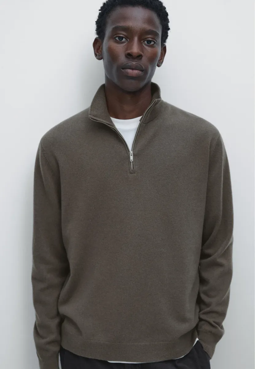 MOCK NECK WITH ZIP - Strickpullover - mottled grey