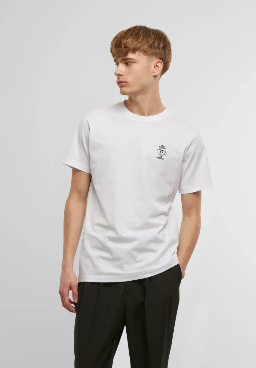 MORE ESPRESSO LESS DEPRESSO EMB - T-Shirt print - white