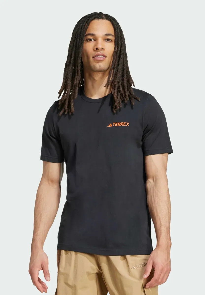 MOUNTAIN TEE - T-Shirt print - black   semi impact orange