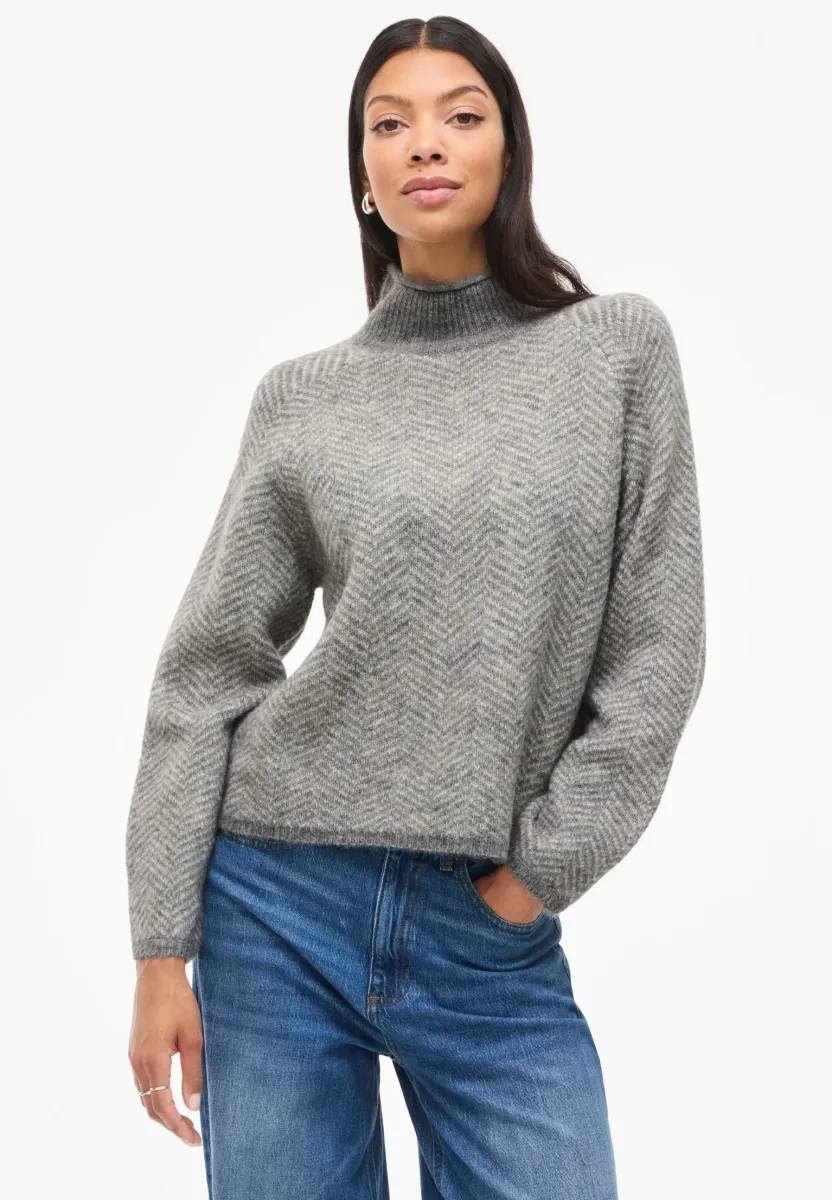NECK - Strickpullover - medium grey melange pattern eggnog melange