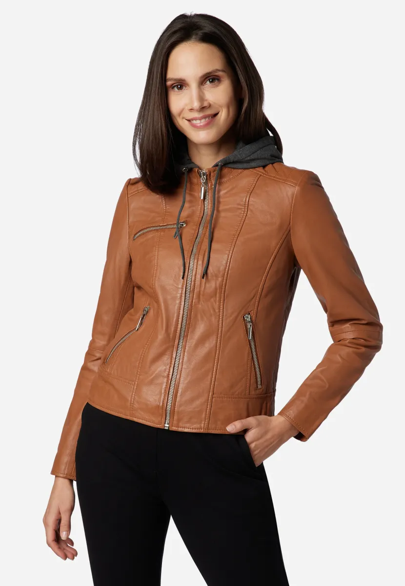 NELE - Lederjacke - cognac braun