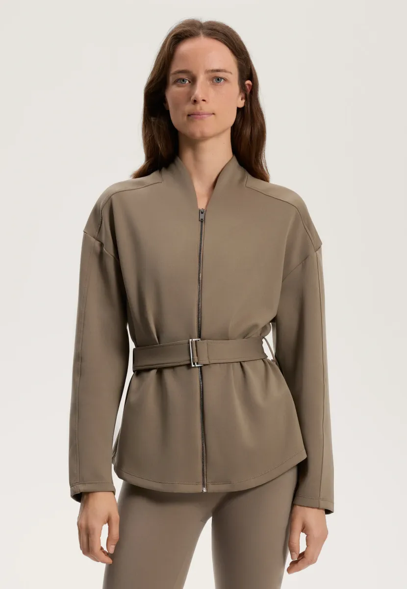 NEOPRENE-EFFECT WITH BELT - Leichte Jacke - beige