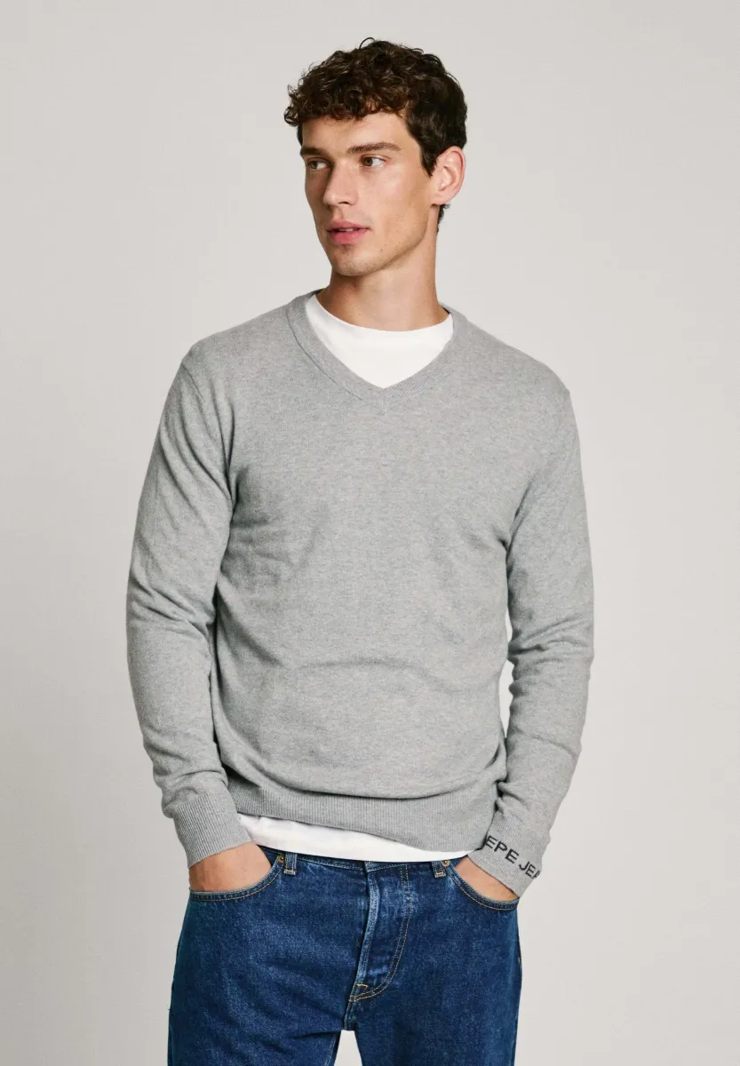 NEW ANDRE V NECK - Strickpullover - marl grey
