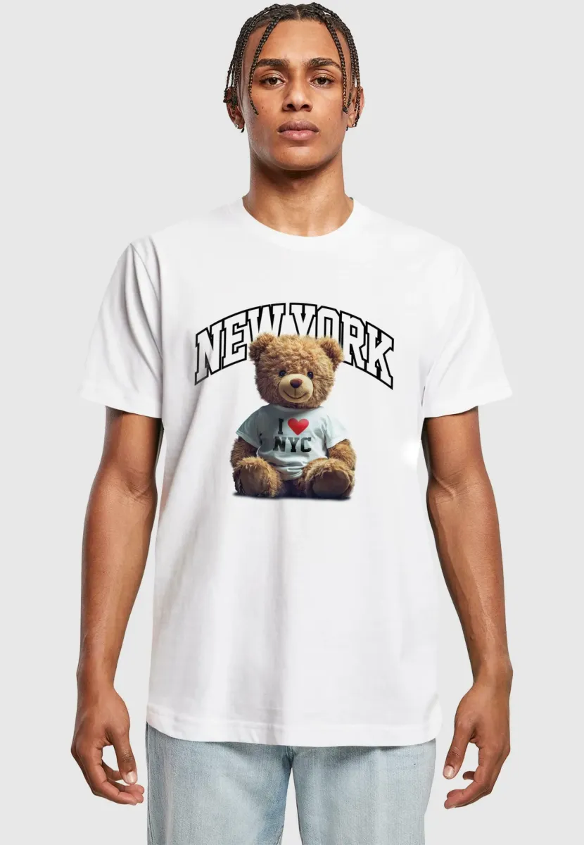 NEW YORK COLLEGE BEAR TEE - T-Shirt print - white