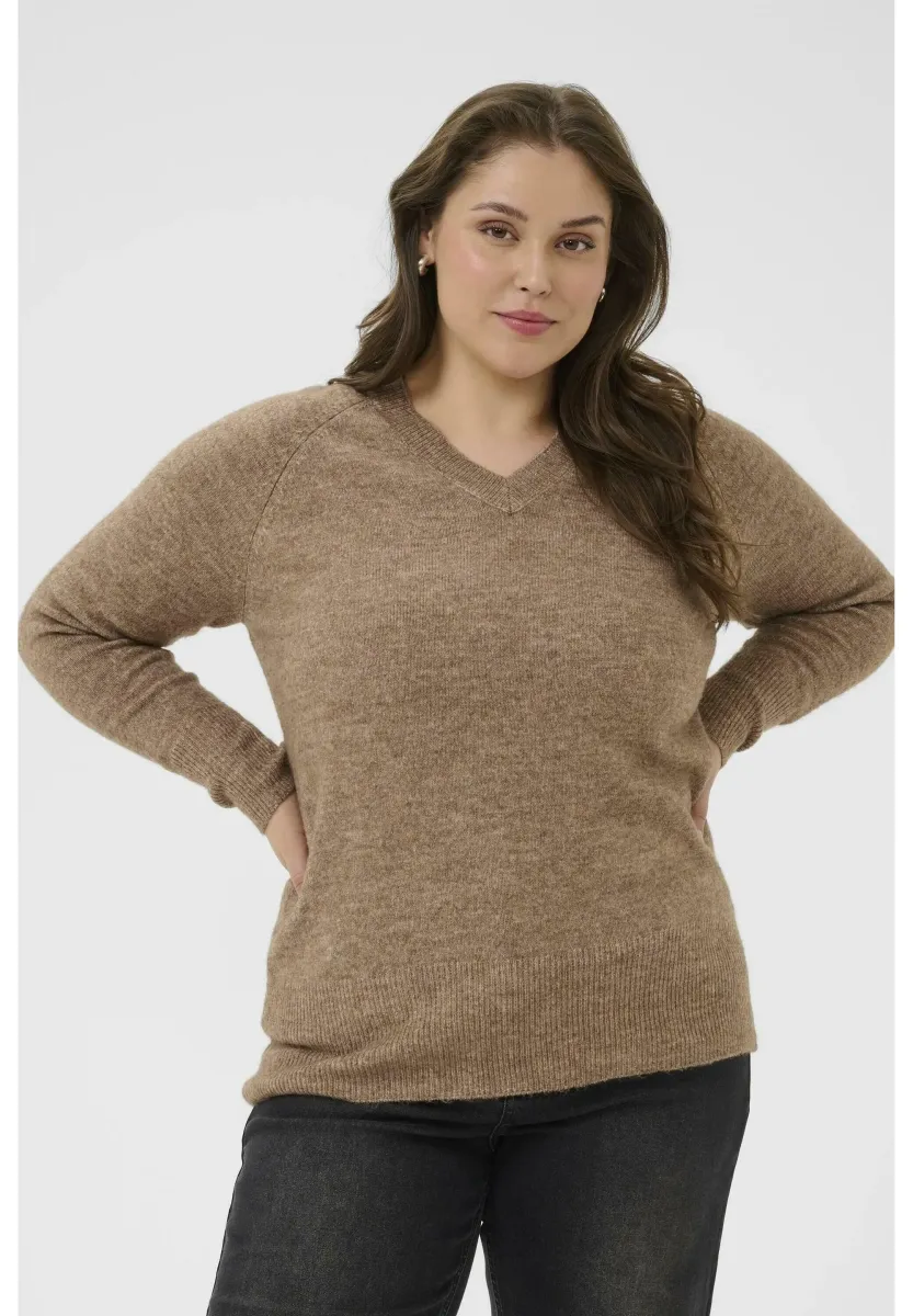 NIELA V-NECK - Strickpullover - toasted coconut melange