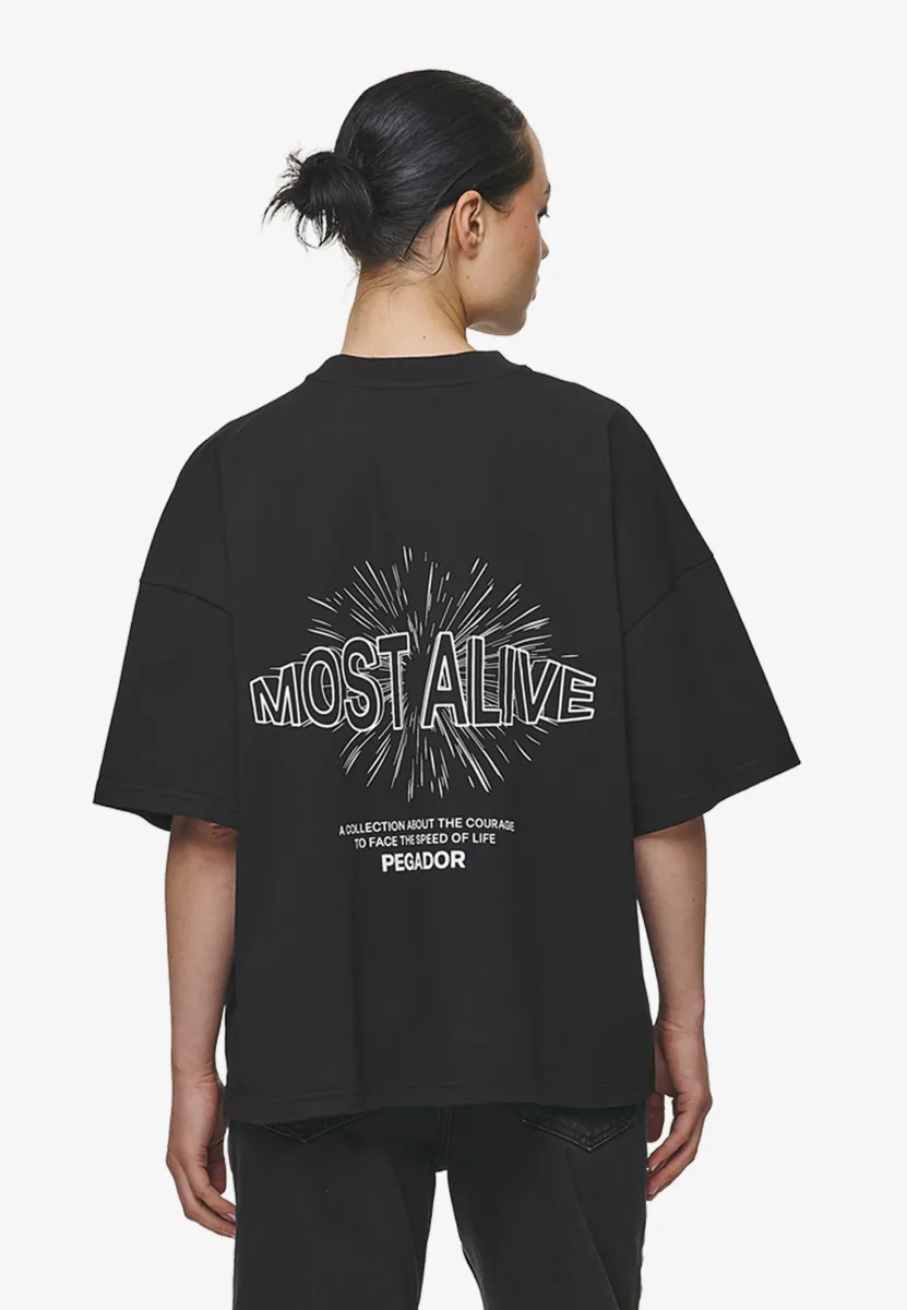 NISA HEAVY OVERSIZED TEE - T-Shirt print - washed black