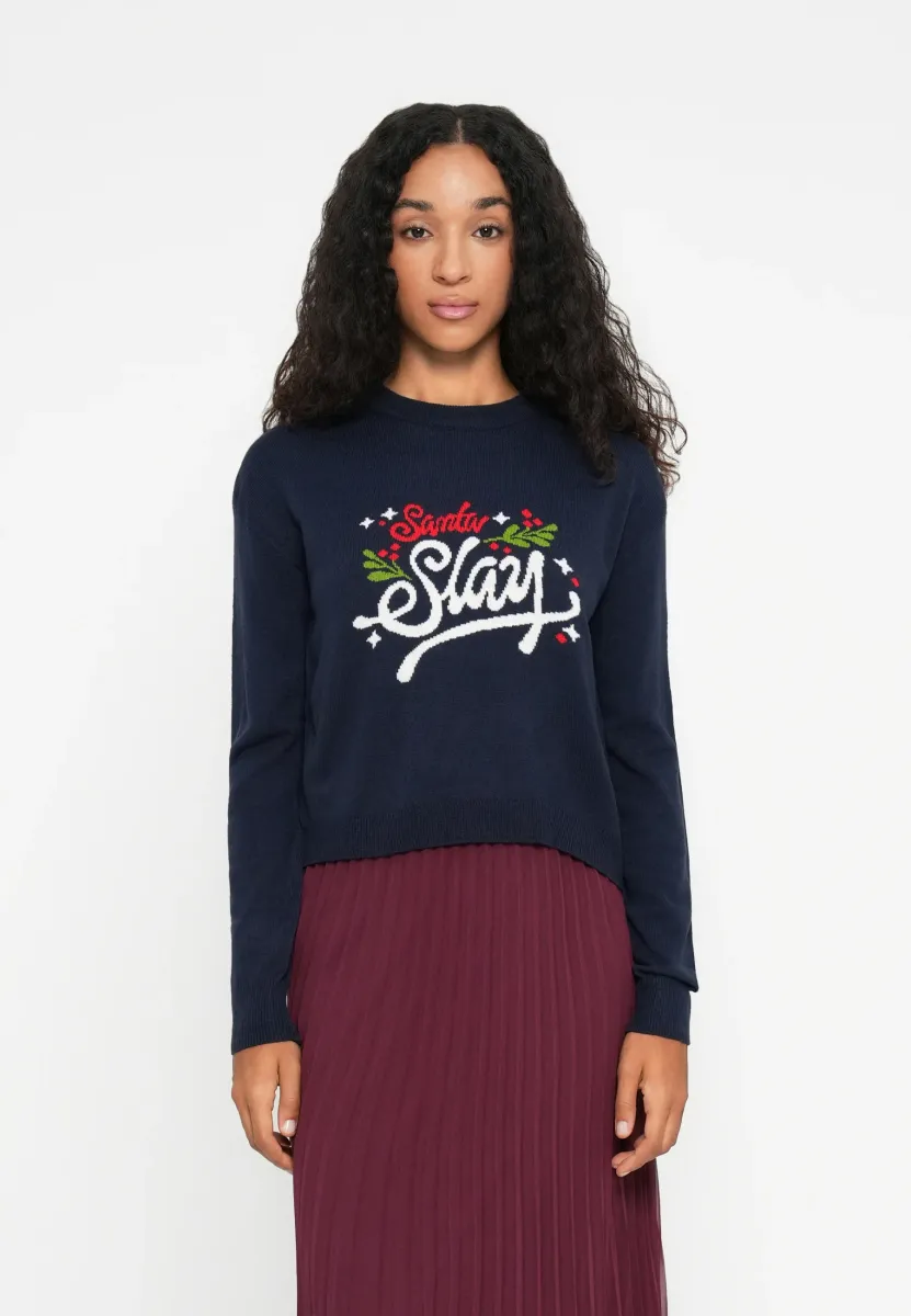 NMCLAUS O NECK CROP - Strickpullover - navy/racing red