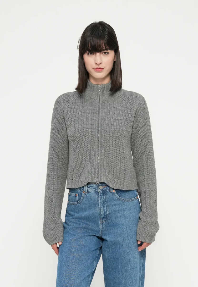 NMDARA ZIP CARDIGAN - Strickjacke - medium grey melange