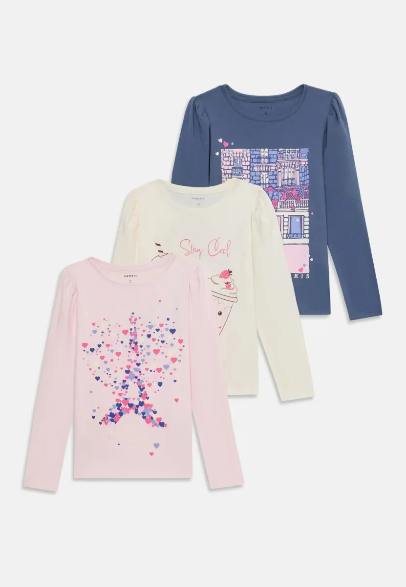 NMFOLLIA 3 PACK - Langarmshirt - coconut milk/vintage indigo/cradle pink