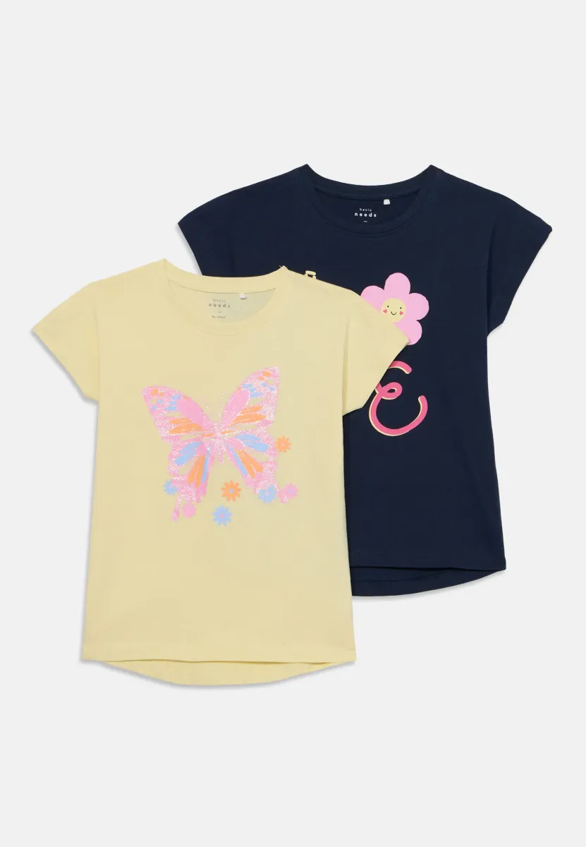 NMFVIOLET 2 PACK - T-Shirt print - navy blazer/pastel yellow