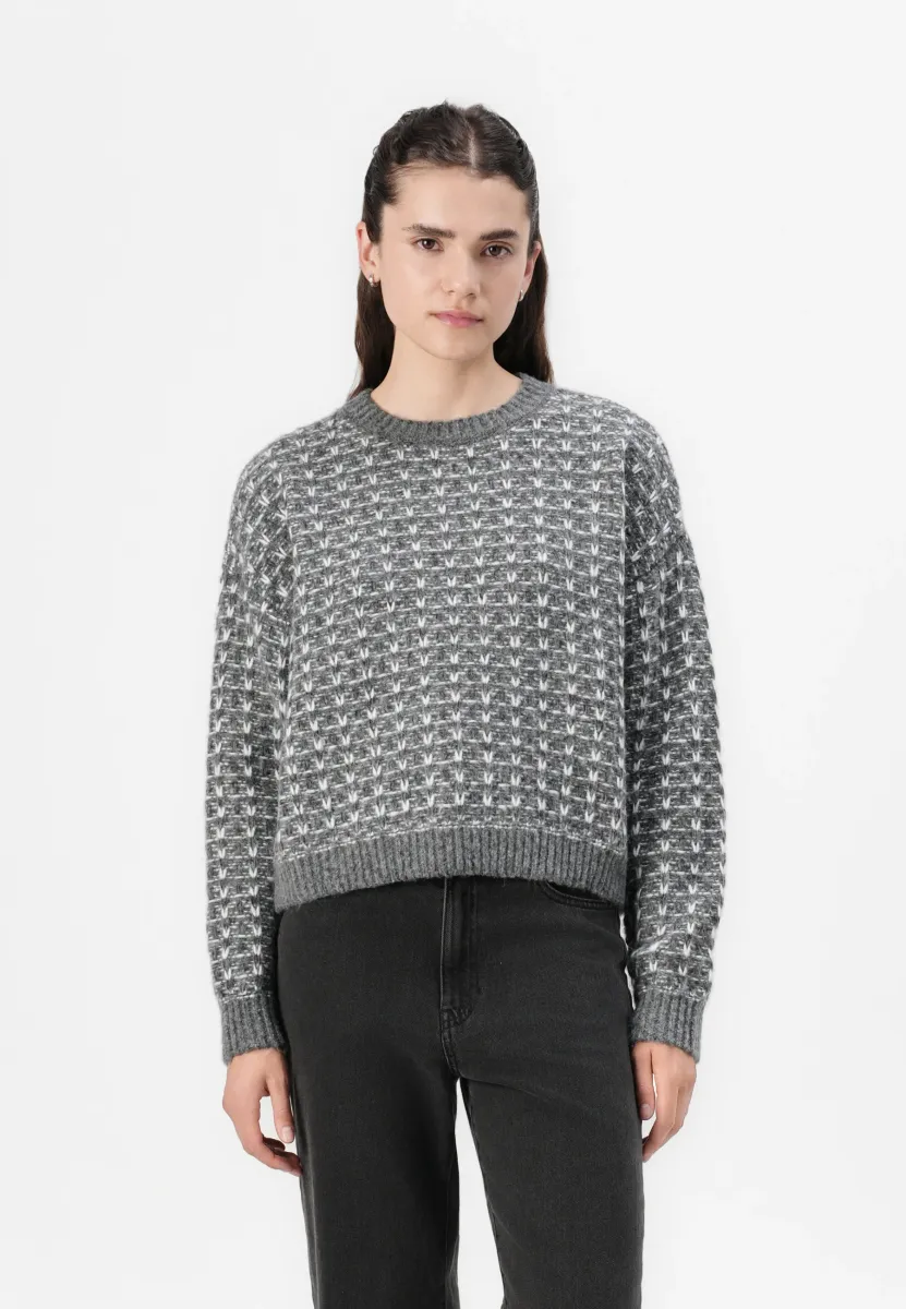 NMMAELYS O NECK - Strickpullover - charcoal gray/cloud dancer