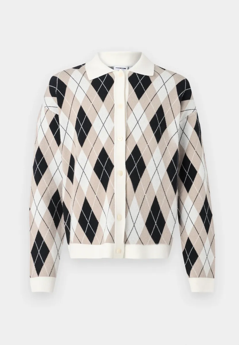 NMSHYLA ARGYLE CARDIGAN UNISEX - Strickjacke - birch/black