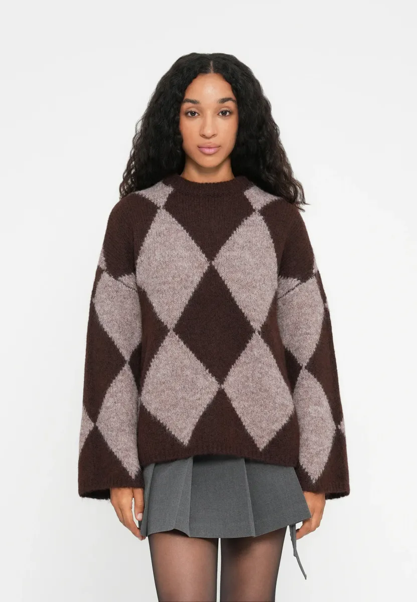 NMSUTTON OVERSIZE  - Strickpullover - french roast pattern:beige melange argyle