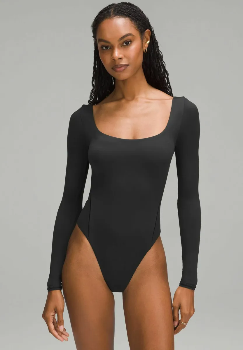 NULU SQUARE-NECK LONG-SLEEVE BODYSUIT - Langarmshirt - black