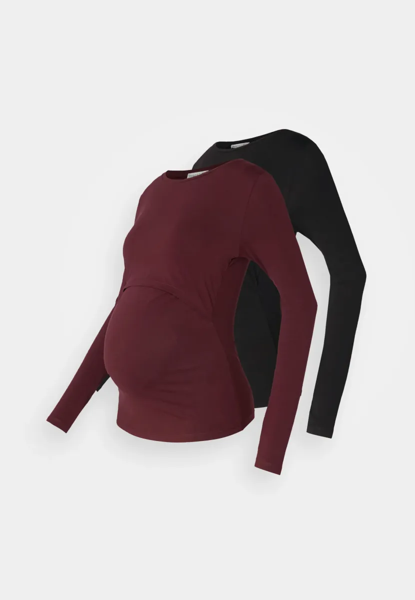NURSING LONG SLEEVE TOP 2 PACK - Langarmshirt - black/bordeaux