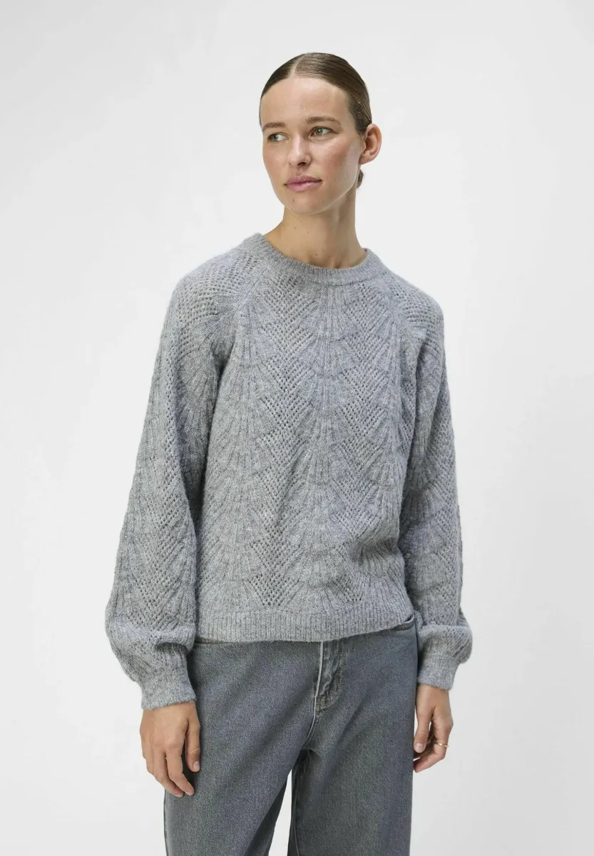 OBJFLORA - Strickpullover - medium grey melange