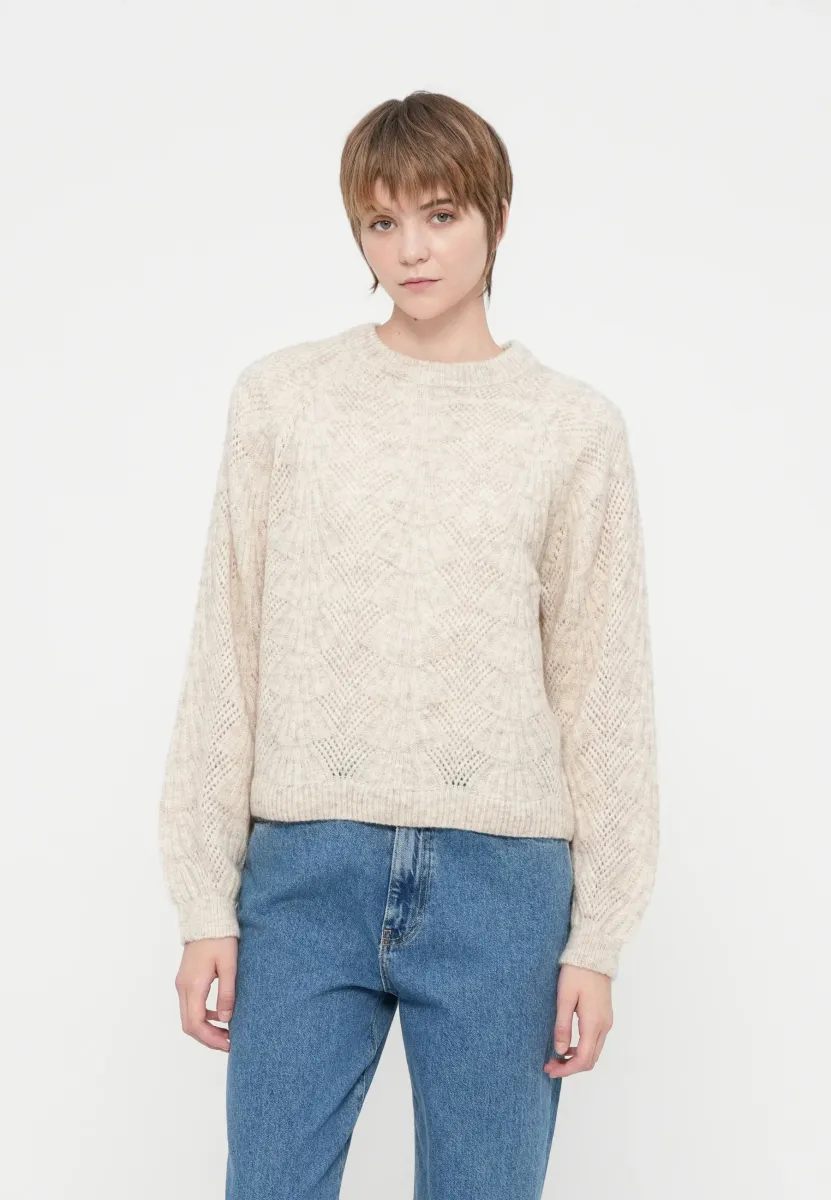OBJFLORA - Strickpullover - white sand detail:melange