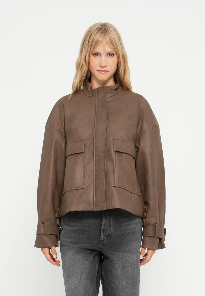 OBJLAMA BIKER JACKET - Kunstlederjacke - morel