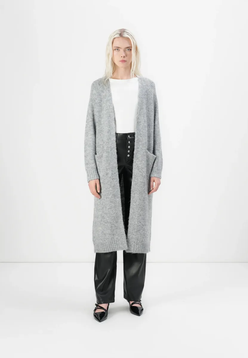 OBJMILU LONG CARDIGAN - Strickjacke - medium grey melange