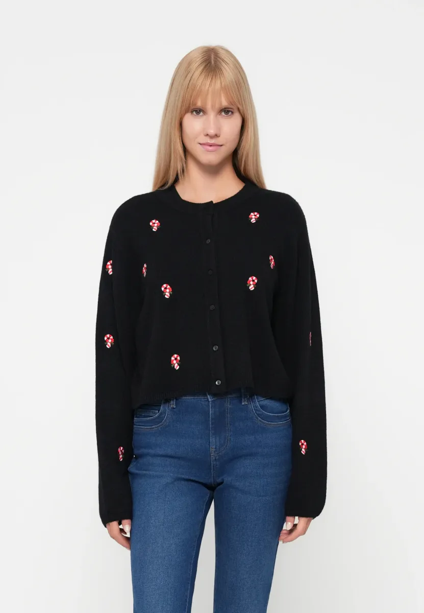 OBJTHESS SLEEVE CARDIGAN - Strickjacke - black
