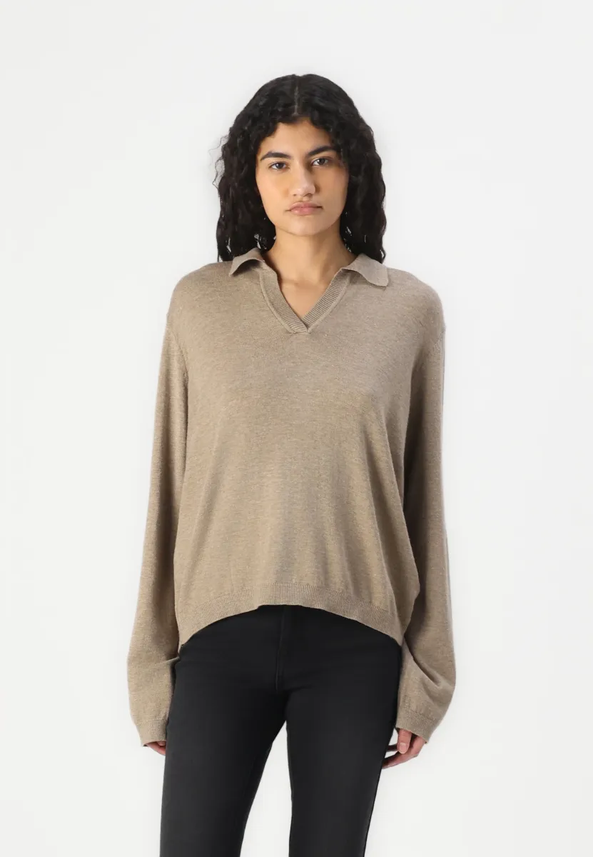 OBJTHESS V NECK - Strickpullover - fossil melange