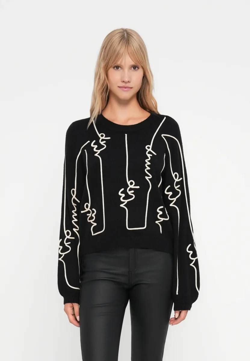 OBJTHESS VERI PULLOVER - Strickpullover - black/sandshell