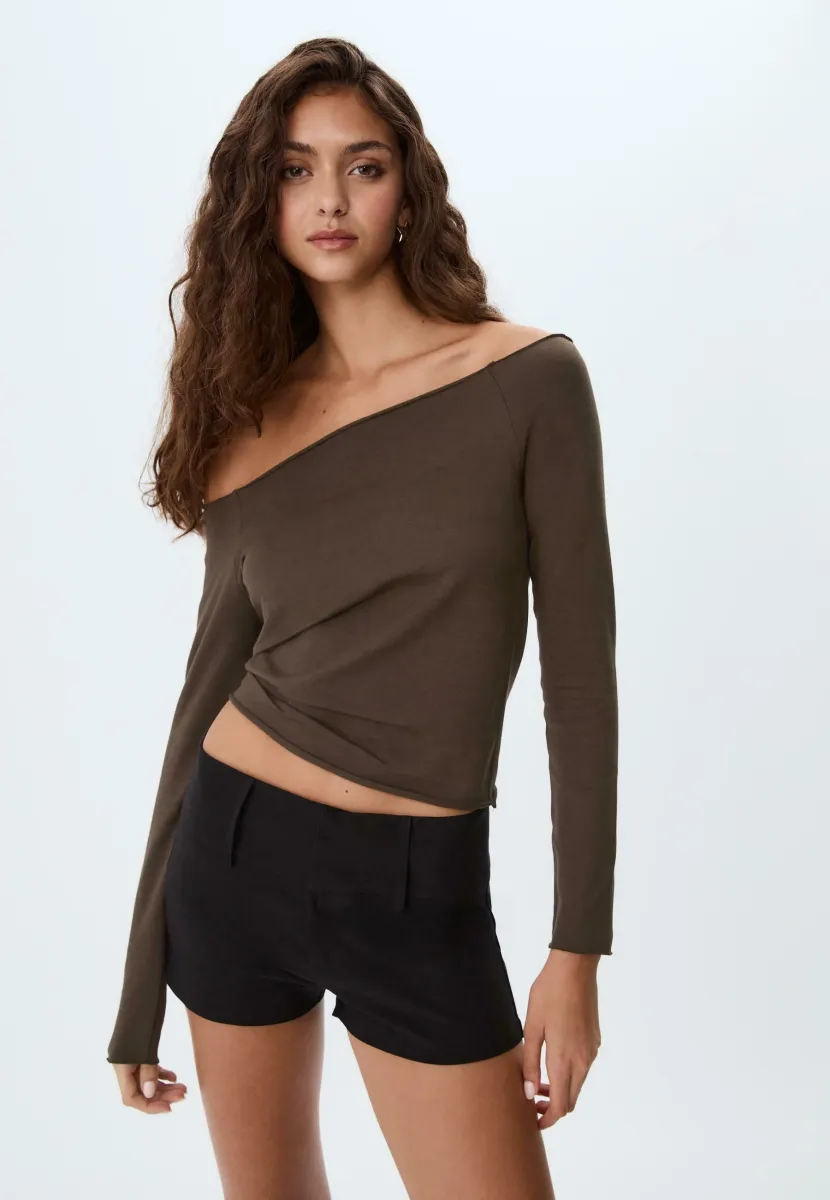 OFF-THE-SHOULDER - Langarmshirt - dark brown