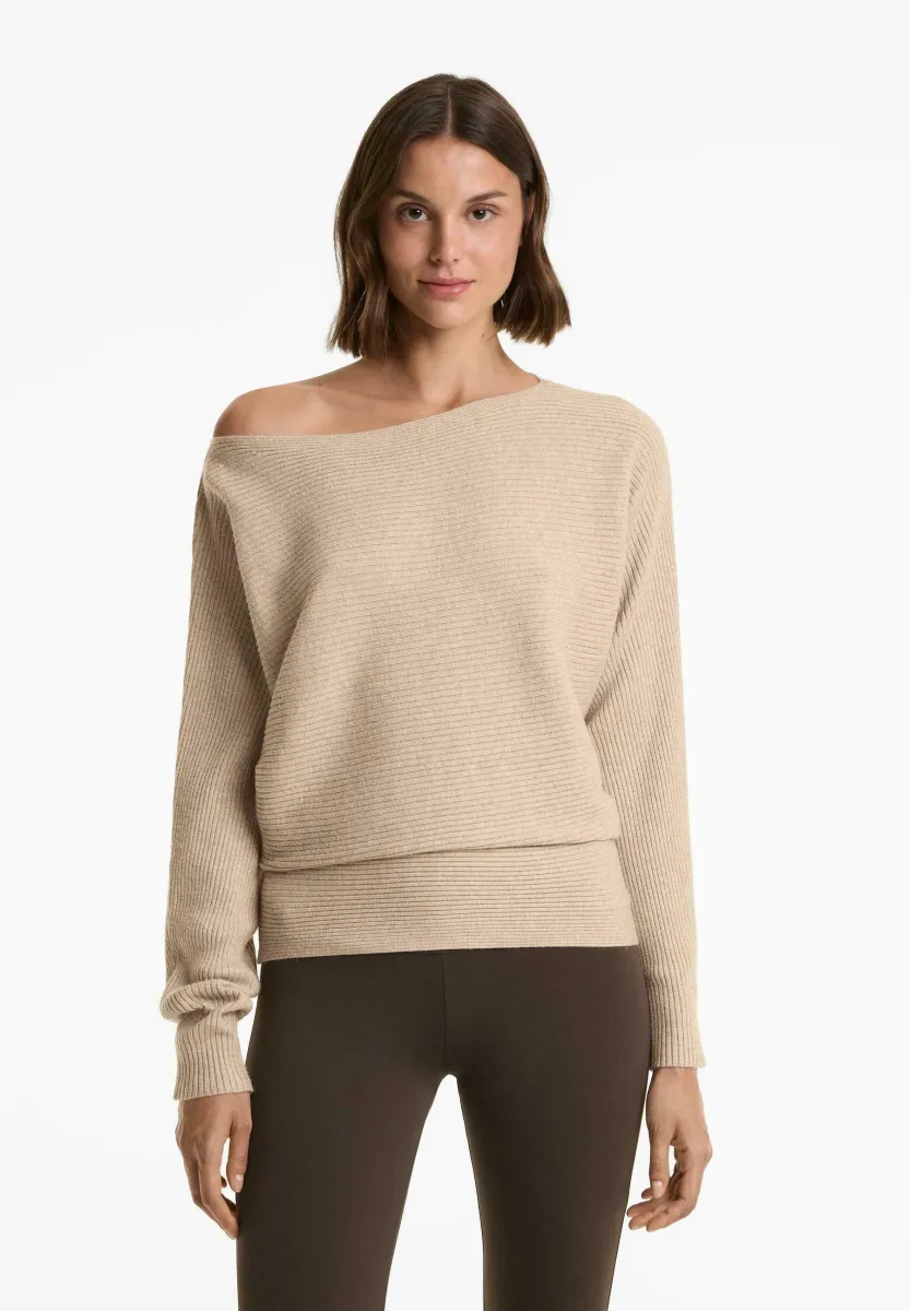 OFF-THE-SHOULDER RIB KNIT - Strickpullover - brown