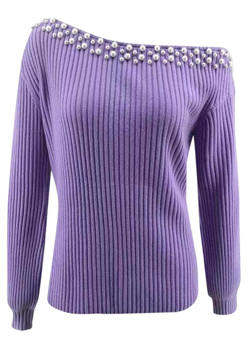 OFF-THE-SHOULDER - Strickpullover - purple