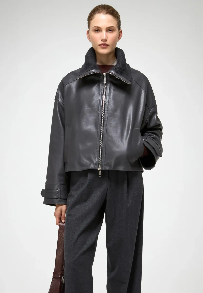 OLGA - Lederjacke - anthracite