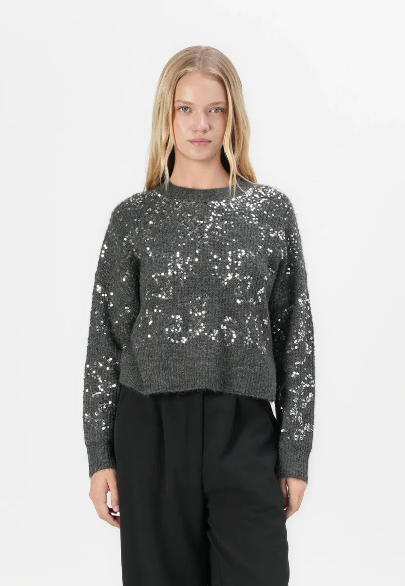 ONLALTA SEQUIN O NECK - Strickpullover - dark grey