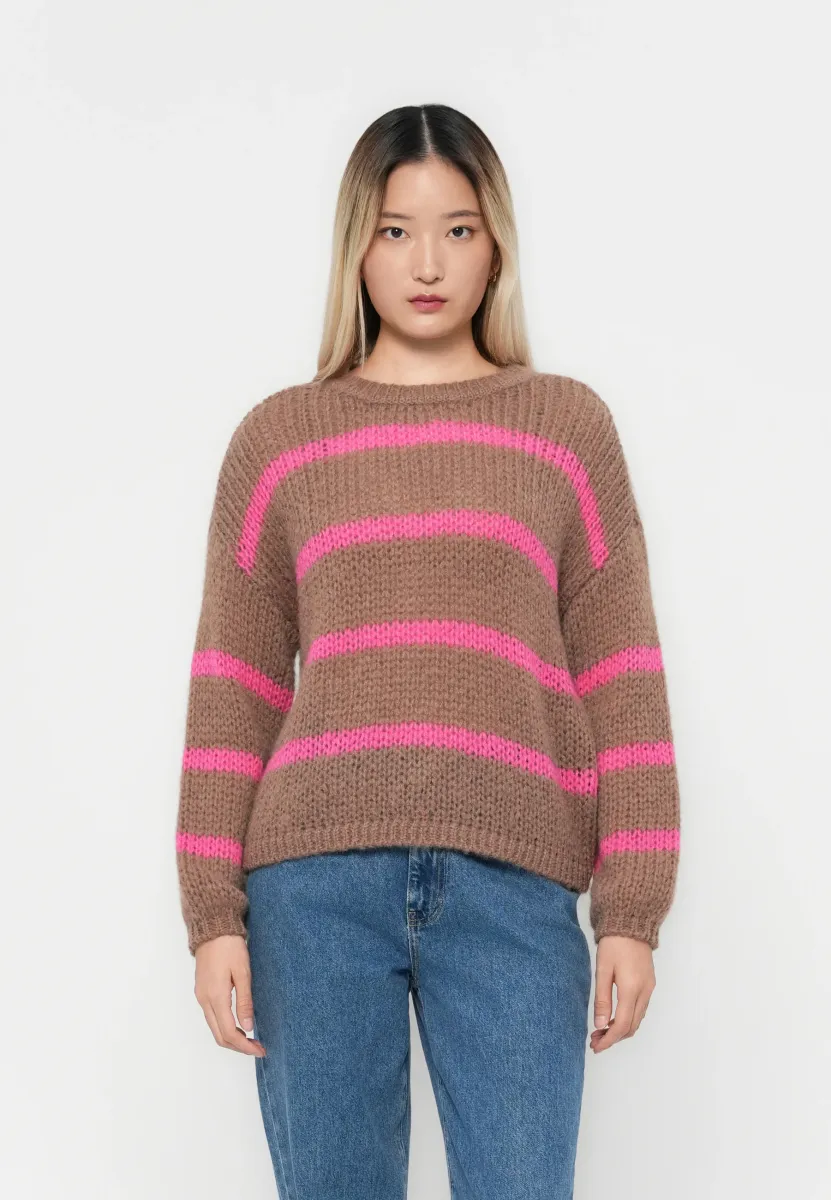 ONLALYSSA LIFE O NECK - Strickpullover - cocoa créme/knockout pink