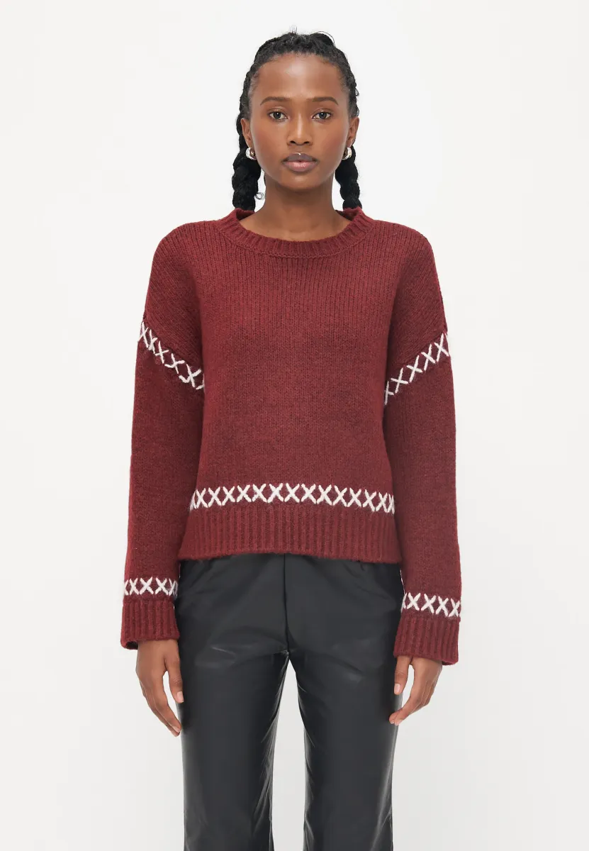 ONLAMANDA LIFE O NECK DETAIL - Strickpullover - cabernet/cloud dancer